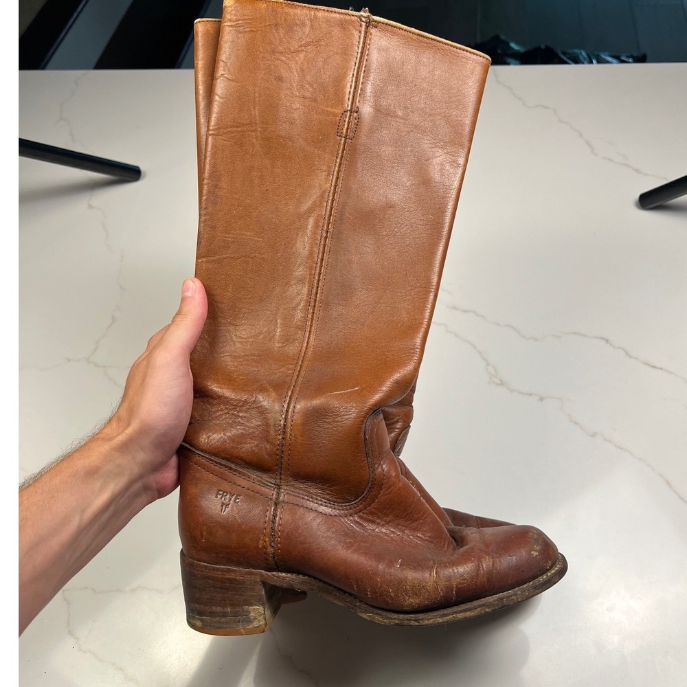 Frye Campus Boots Womens Cognac Leather Tall Vintage USA 8B OL18815